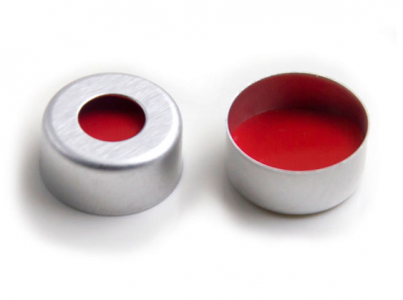 Chrominex Red PTFE/White Silicone/Red PTFE septa + Aluminium cap with hole, for 2ml crimp top vial, 100/pk