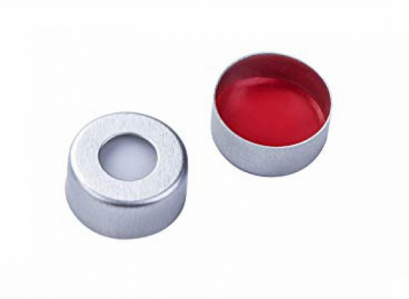 Chrominex White PTFE/Red silicone septa + Aluminium cap with hole, for 2ml crimp top vial, 100/pk